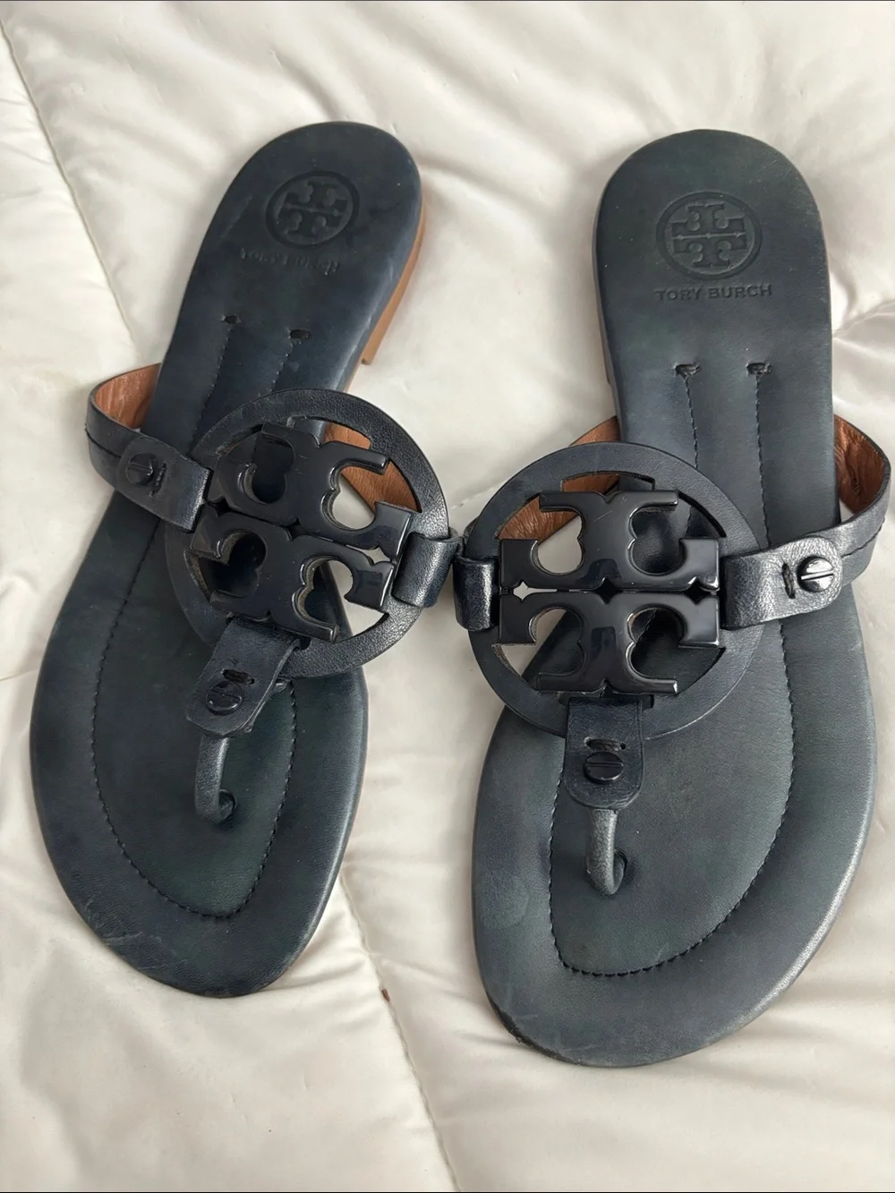 Tory Burch Leather Thong Sandals Navy